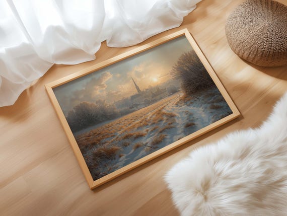 Winter Sunset Landscape Canvas Print Vintage Wall Art