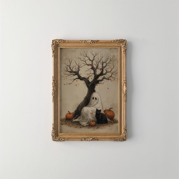 And Cat Halloween Art Print Spooky Gothic Decoration