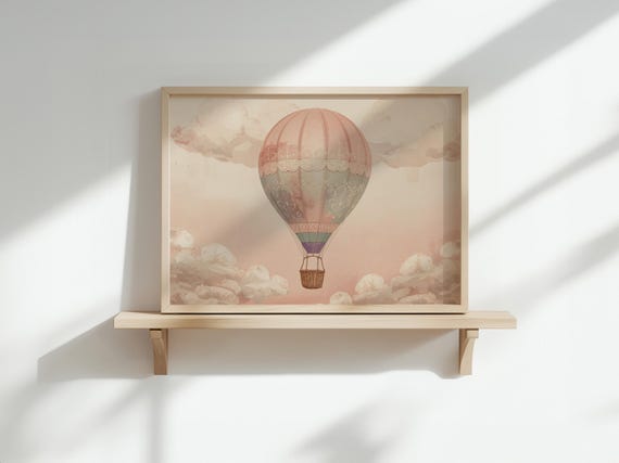 Pastel Hot Air Balloon Print Vintage Nursery Wall Art