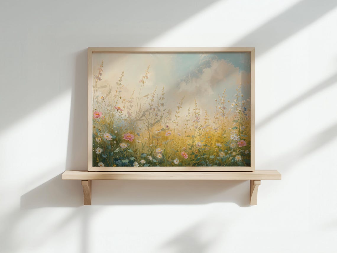 Golden Sunset Wildflower Meadow Impressionist Light Art Poster