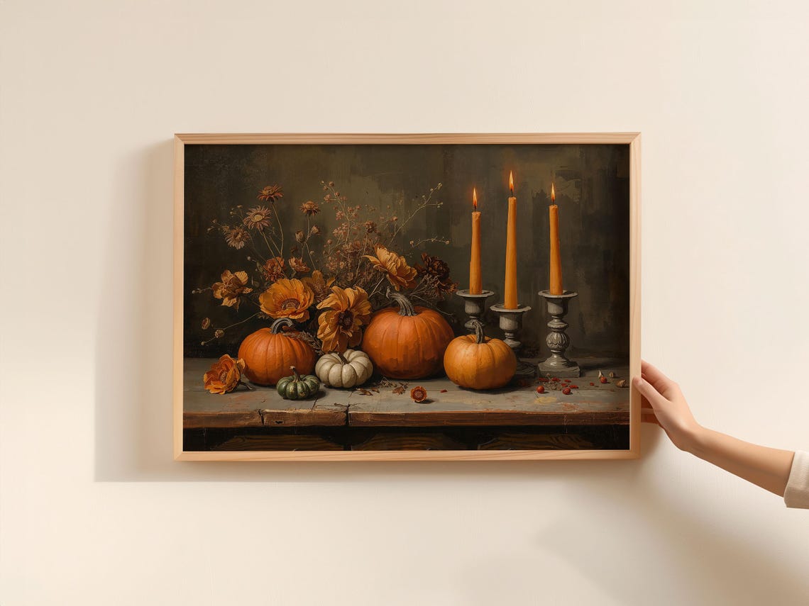 Moody Autumn Harvest Painting Vintage Gothic Art Print