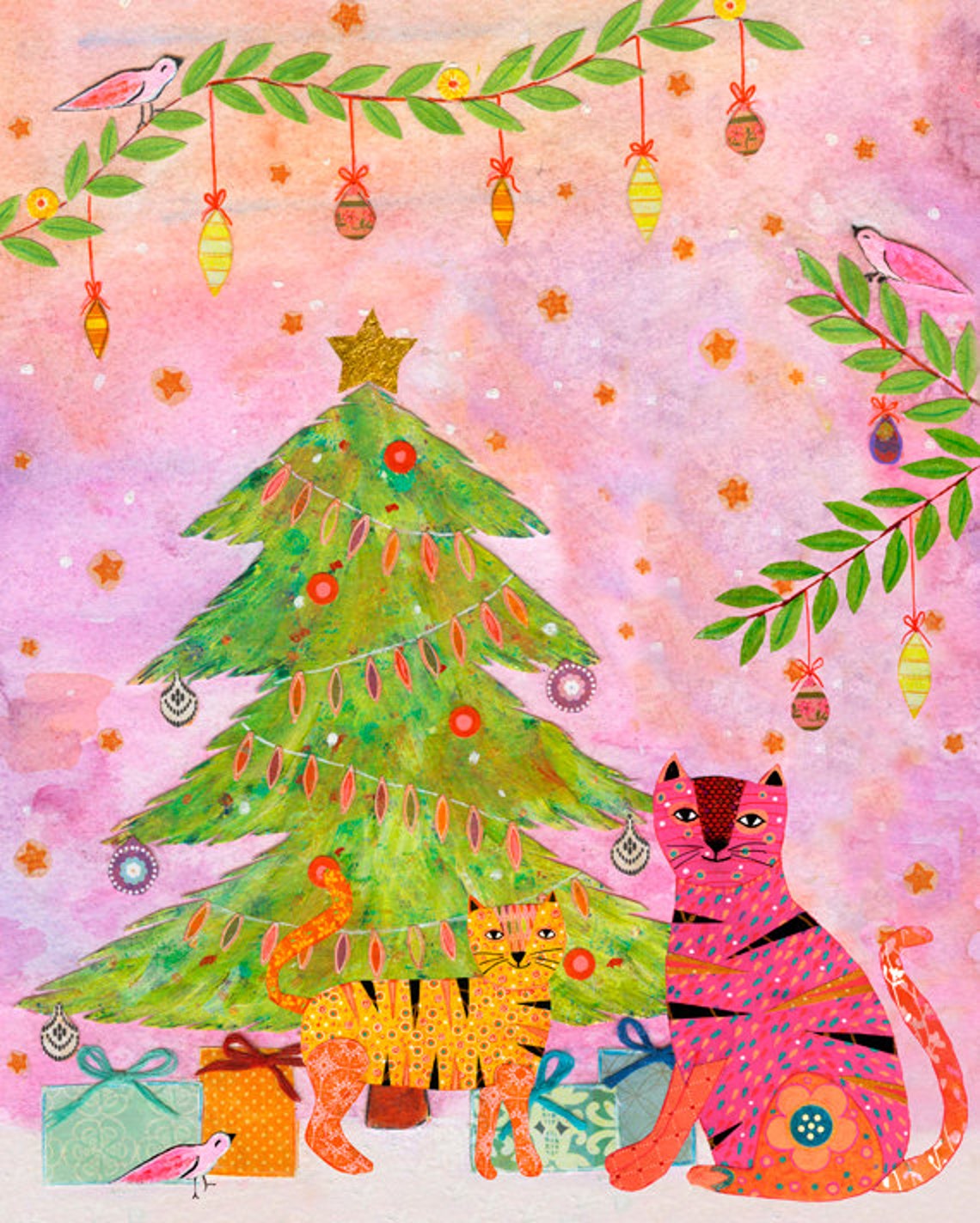 Christmas Cats Christmas Nursery Decor Animal Nursery Art Print Animal Painting Christmas Cat Art Print Children Decor Kids Decor