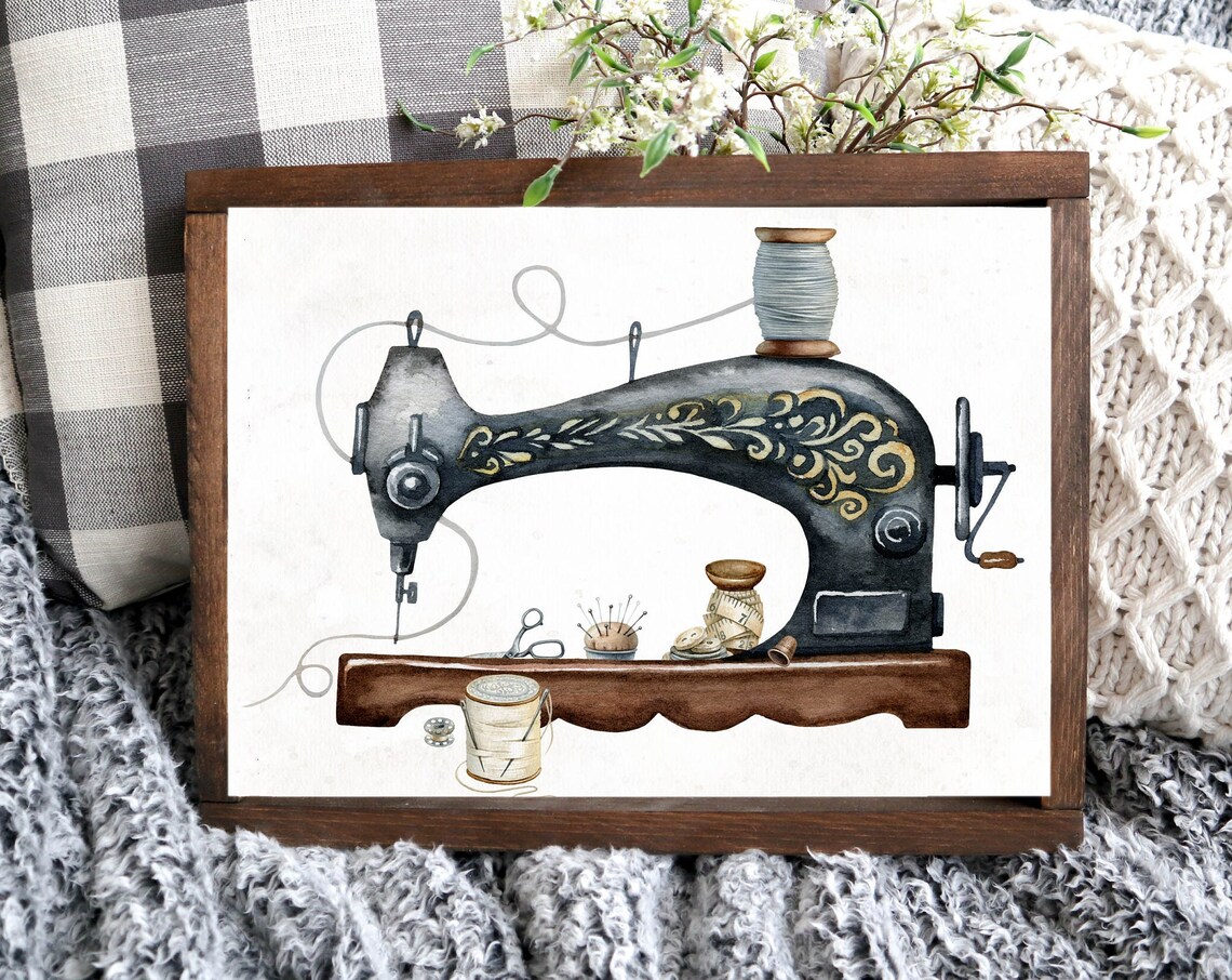 Vintage Sewing Machine Art Print, Retro Craft Room Decor