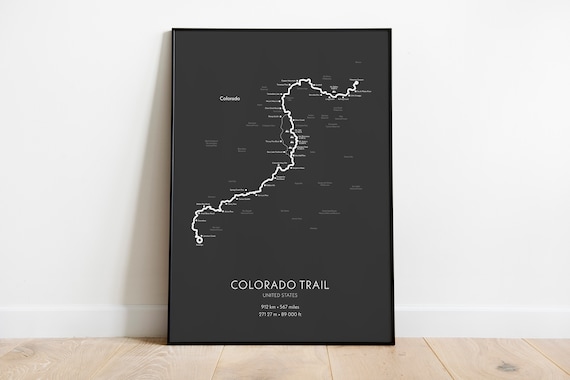 Colorado Trail Hiking Map Poster, Mountain Wall Art