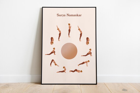 Surya Namaskar Sun Salutation Yoga Poses Chart Minimalist Art Poster