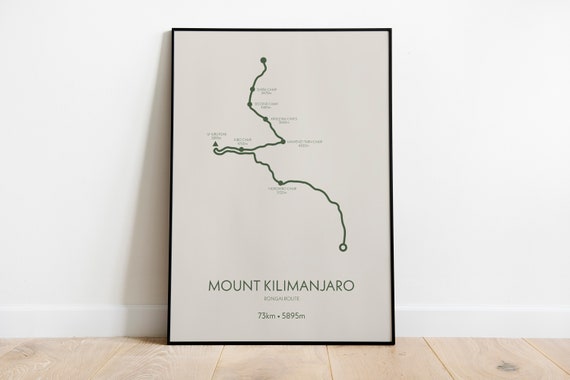 Kilimanjaro Rongai Trail Travel Poster, Mountain Map