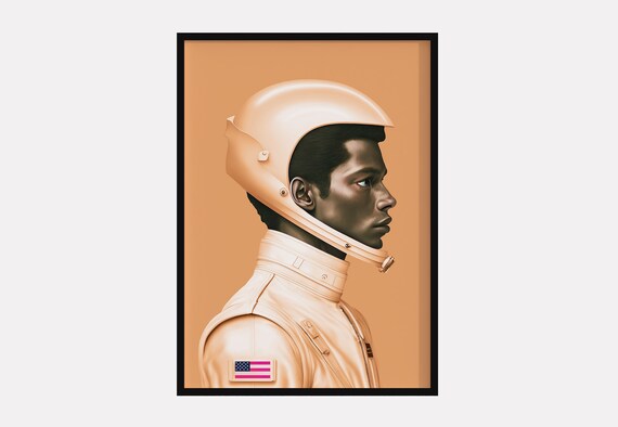 Astronaut in Orange Space Suit Profile Portrait Minimalist Poster