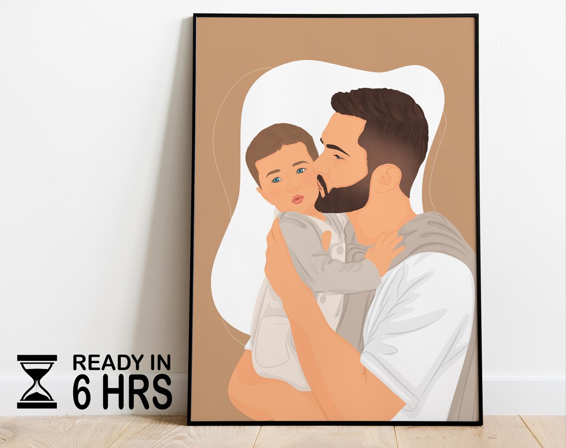 Custom Dad Portrait, Personalized Father's Day Art Print