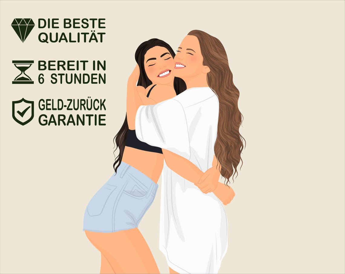 Custom Faceless Best Friends Hugging Portrait Digital Wall Art