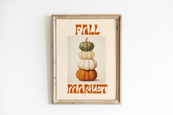 Fall Market Retro Typography With Stacked Pumpkins Autumn Poster