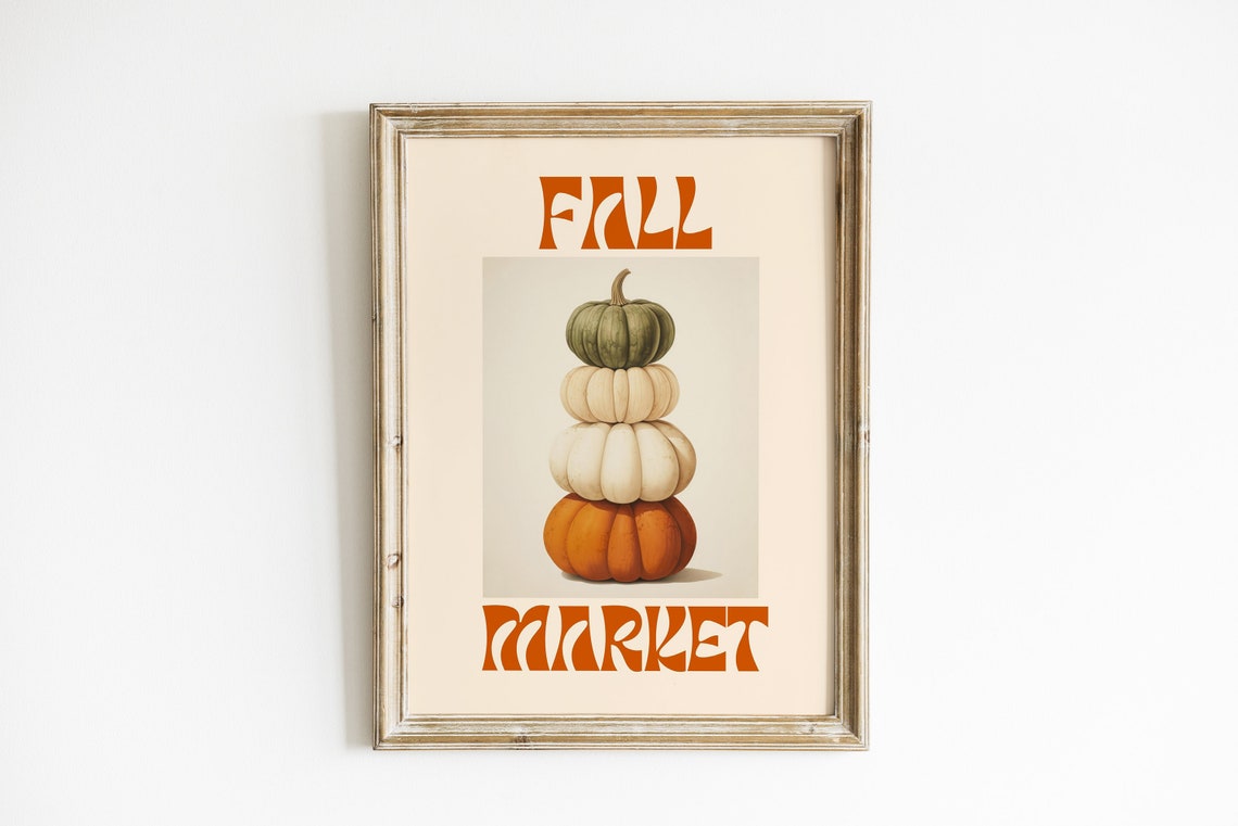 Fall Market Retro Typography With Stacked Pumpkins Autumn Poster