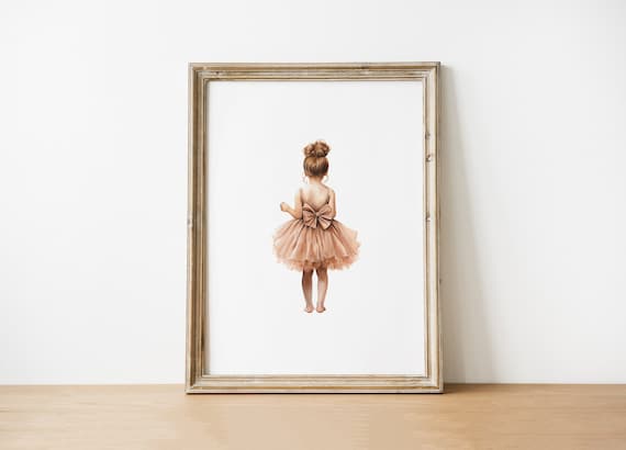 Toddler Ballerina Back View Pink Tutu Bow Watercolor Art Poster