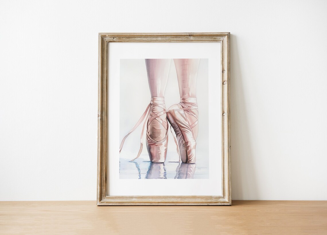 Ballet Pointe Shoes Watercolor Blush Pink Ballerina Wall Art