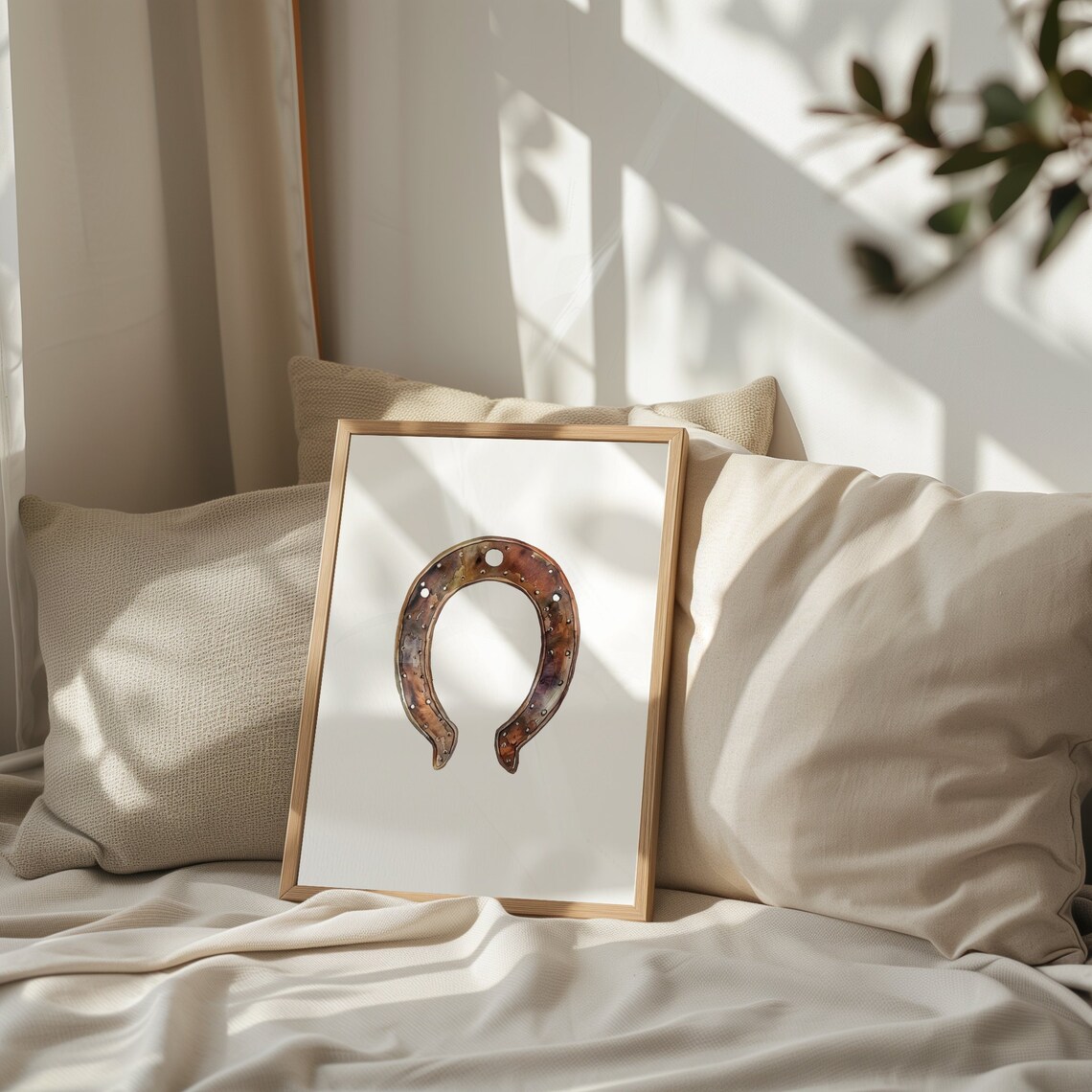 Rusty Lucky Horseshoe Watercolor Minimalist Farmhouse Art Poster