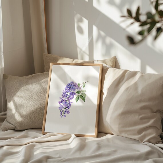 Watercolor Purple Flower Print Botanical Wall Art Decor Floral Illustration Instant