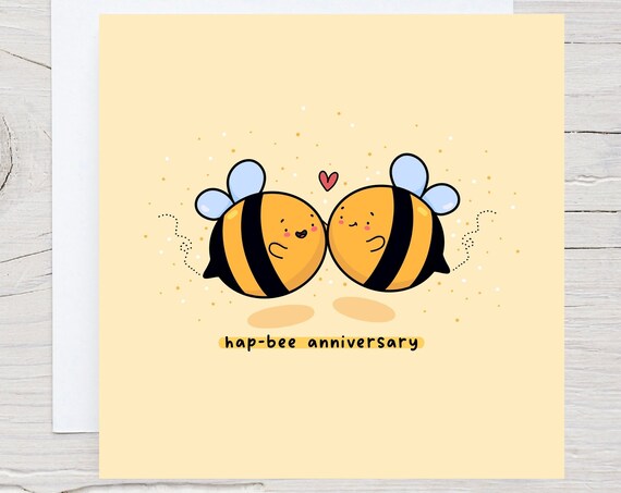 Bumble Bee Anniversary Card, Kawaii Love Print