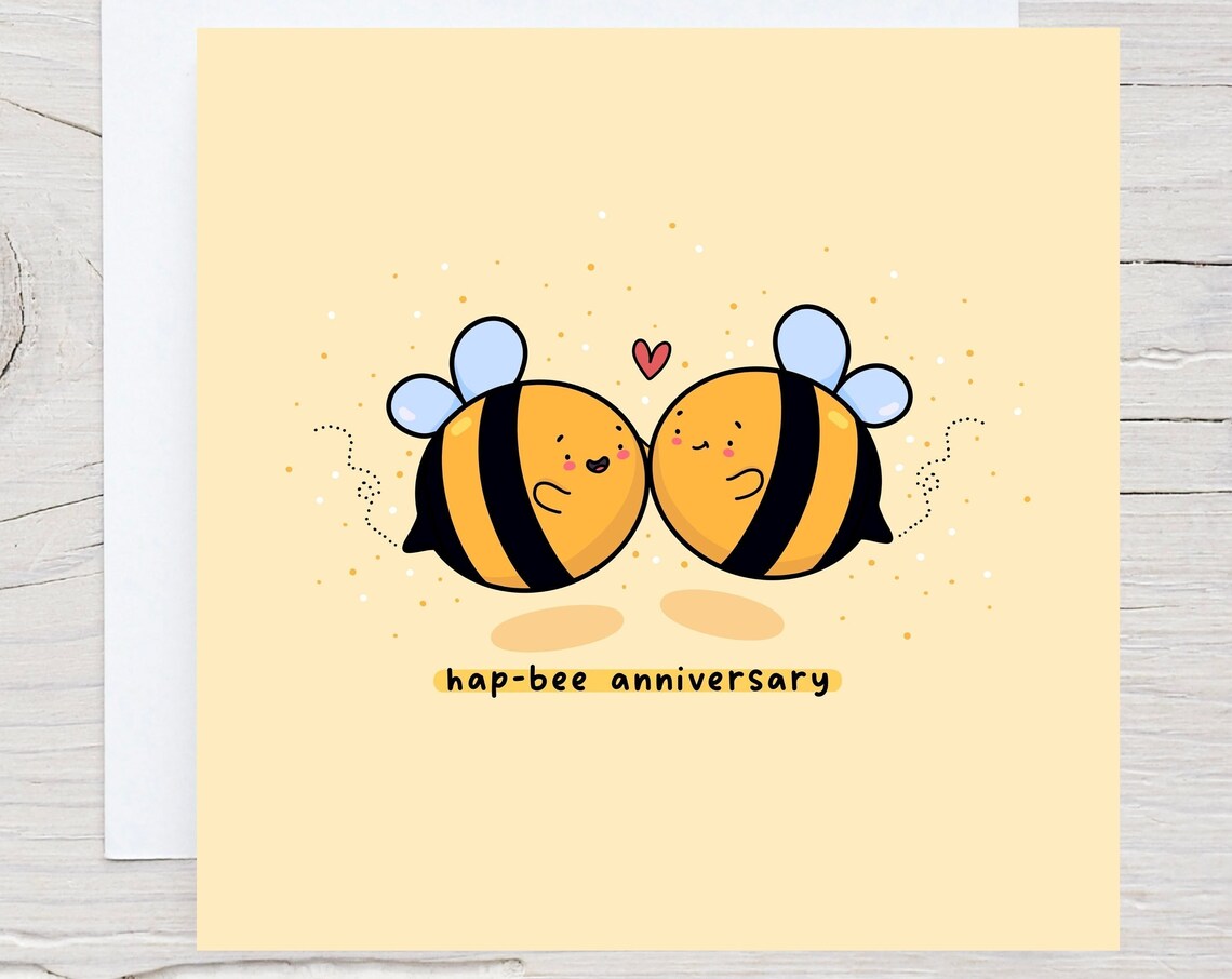 Bumble Bee Anniversary Card, Kawaii Love Print