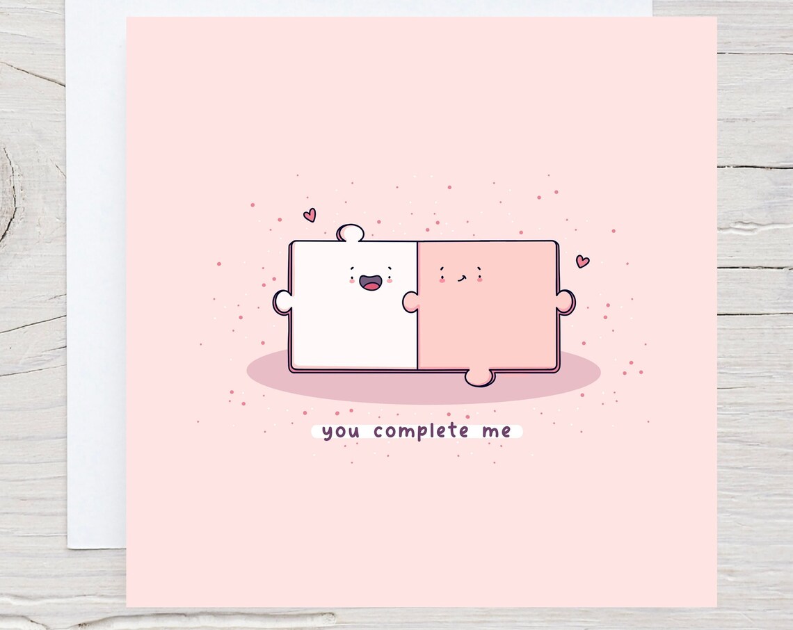 You Complete Me Sweet Puzzle Pieces Kawaii Love Card Art Poster