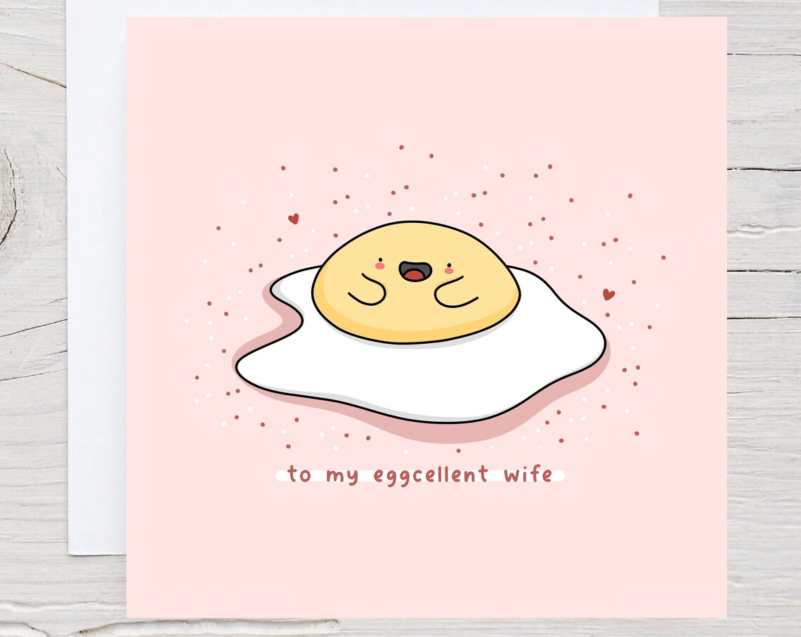 Happy Smiling Fried Egg Eggcellent Wife Birthday Card Cute Print