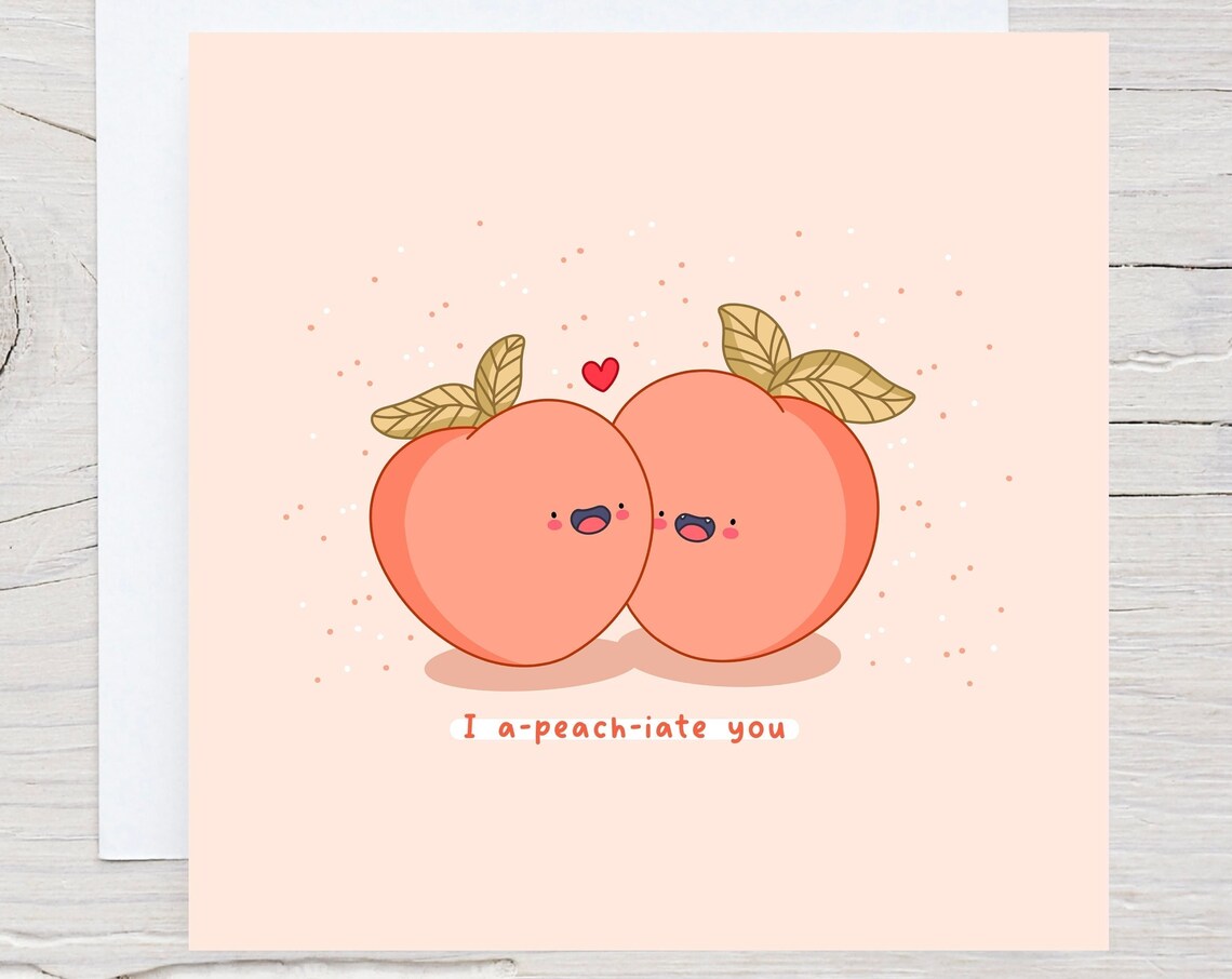 I A-peach-iate You Two Cute Smiling Peach Couple Love Card Poster