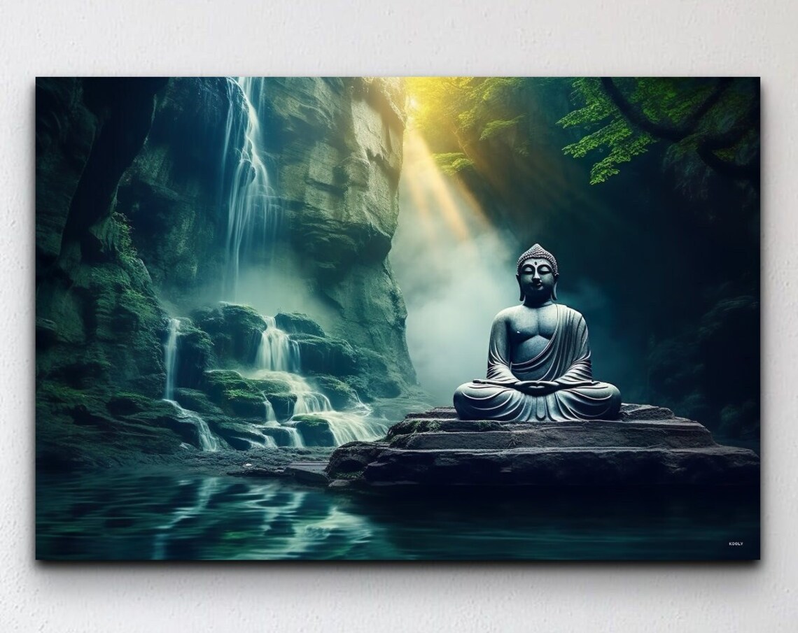 Zen Buddha Waterfall Yoga Studio Wall Art Print