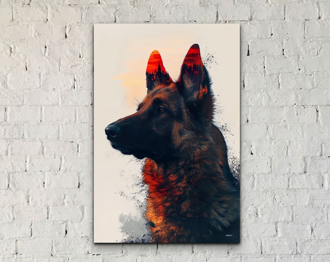 German Shepherd Double Exposure Art Print, Gift