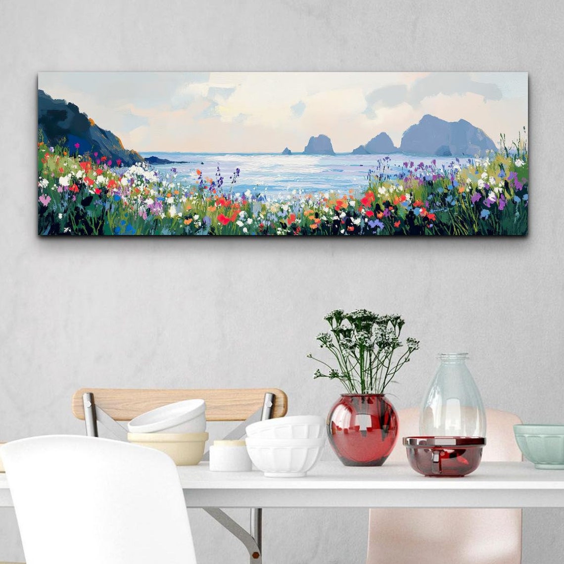 Coastal Wildflower Meadow Ocean View Panoramic Landscape Poster