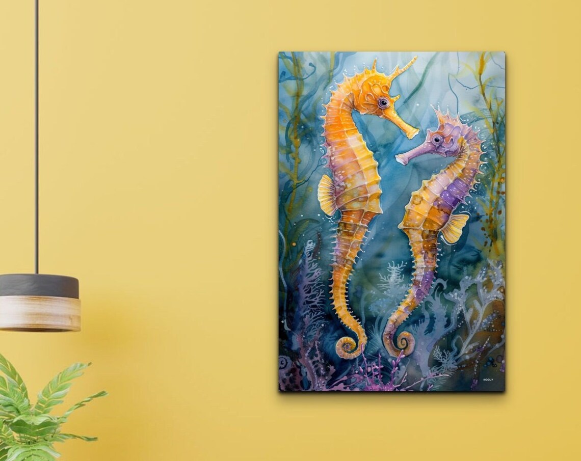 Two Seahorses Facing Each Other Watercolor Ocean Love Art Poster