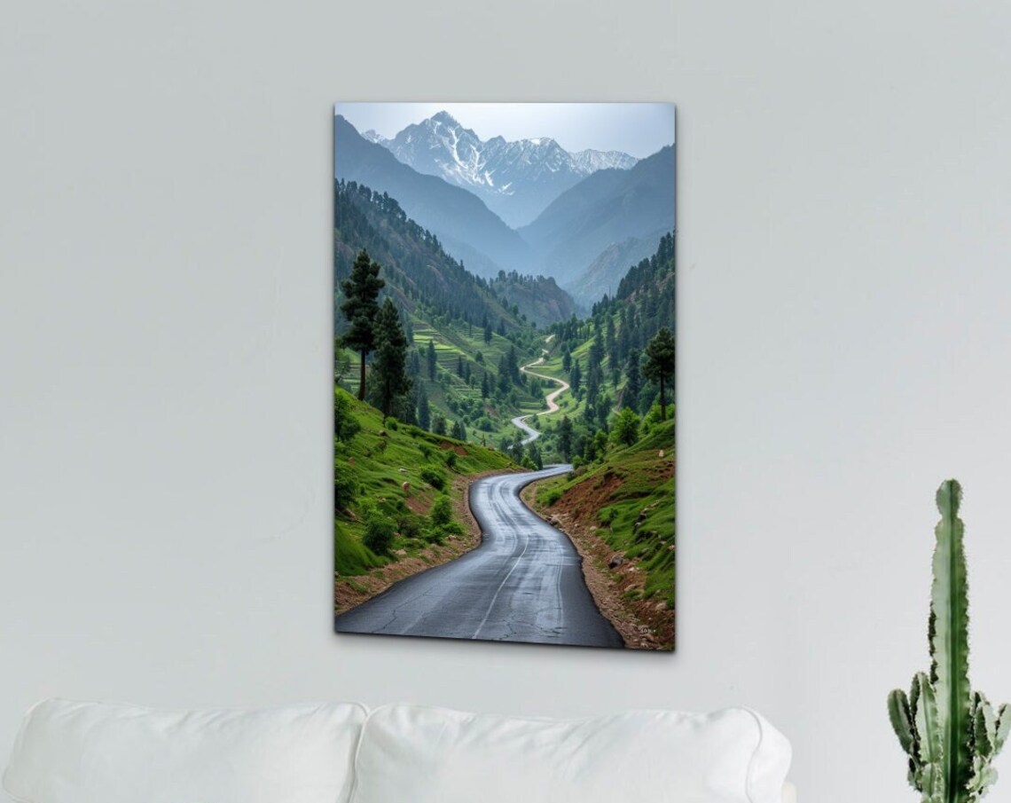 Kashmir Mountain Road Art Print Kashmir Wall Art Decor Home Decor Home Gift Portrait Wrapped