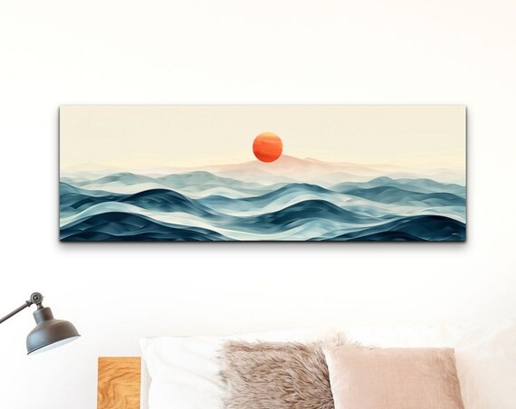 Panoramic Mid Century Modern Boho Sunrise Geometric Wall Art Print