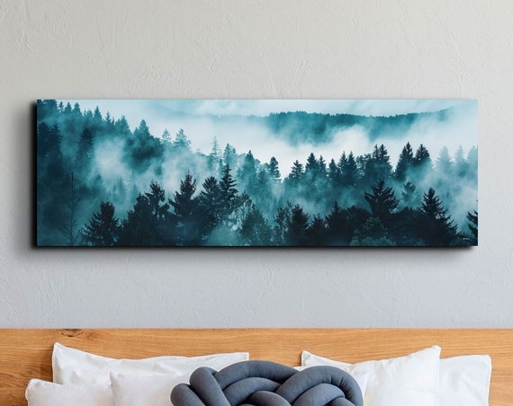 Foggy Misty Forest Wall Art Print Panoramic Wall Decor Livingroom Ready To Hang Nature Decor Misty Forest Foggy Haze Smoky