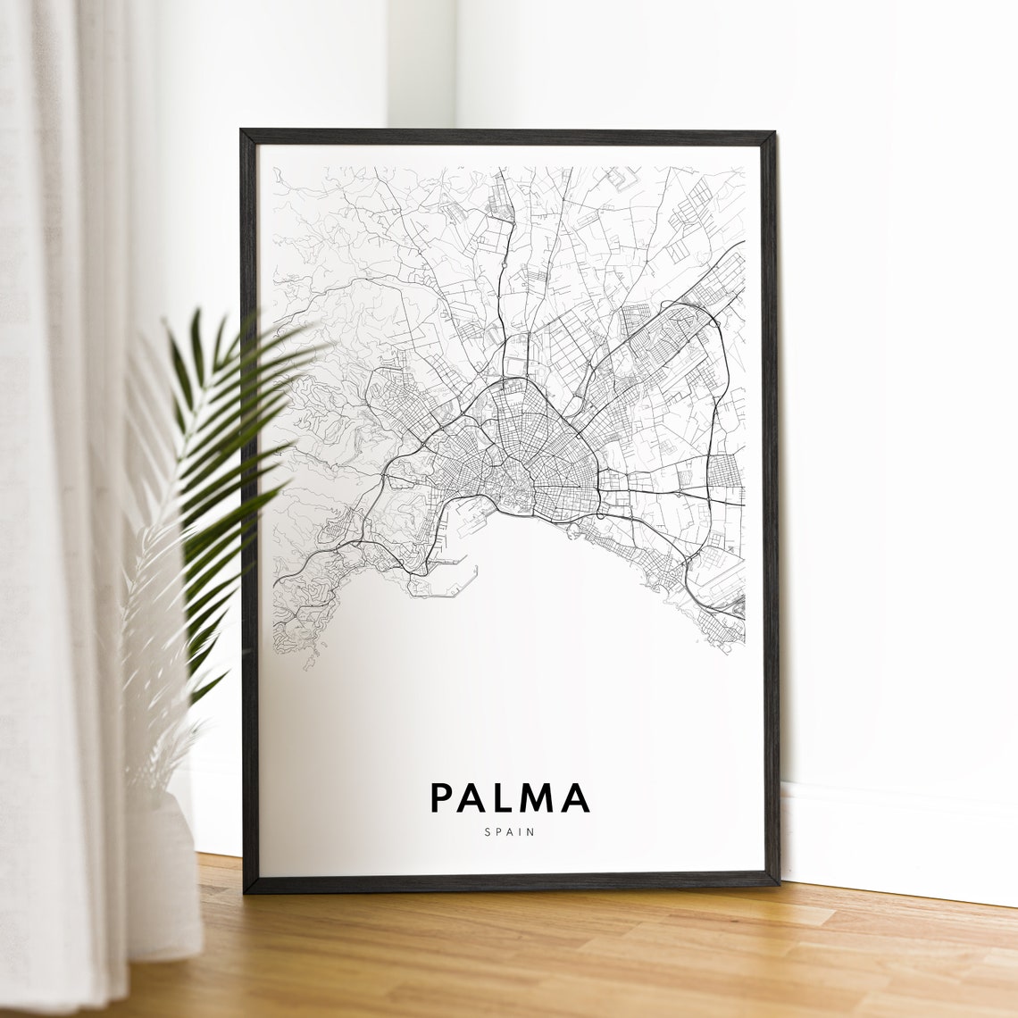 Palma Spain Minimalist Black and White City Street Map Art Poster - Image 2