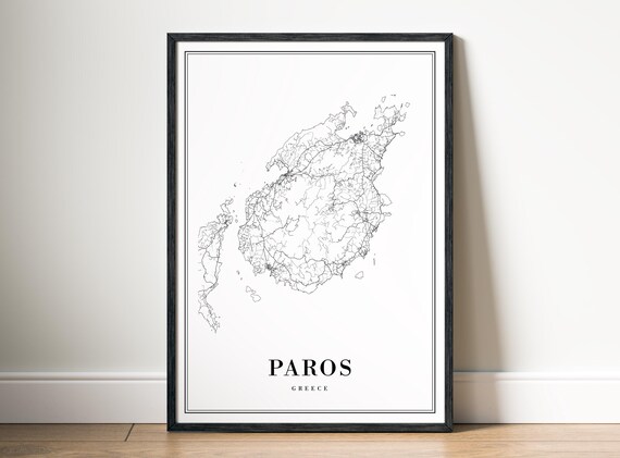 Paros Map Poster Greece Black And White Minimalistic