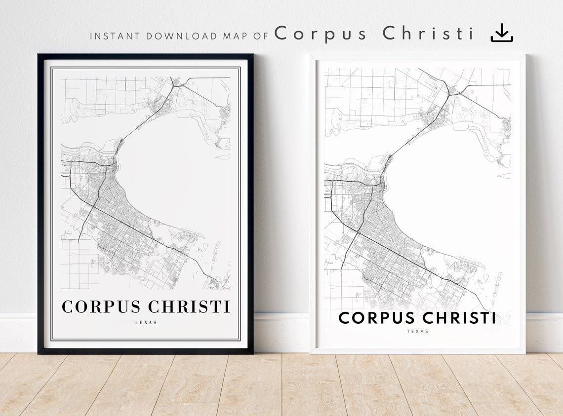 Corpus Christi Texas Black and White Bay City Street Map Poster