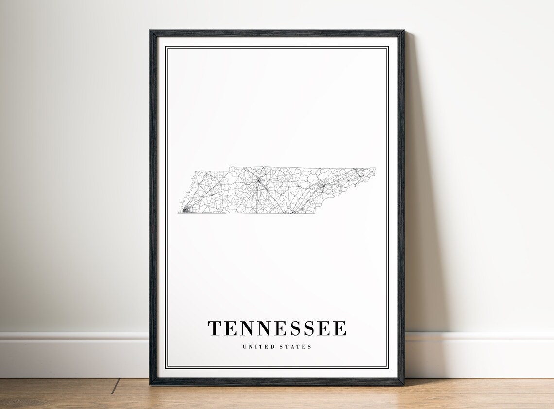 Tennessee State Map Print, Black And White Map Sketch