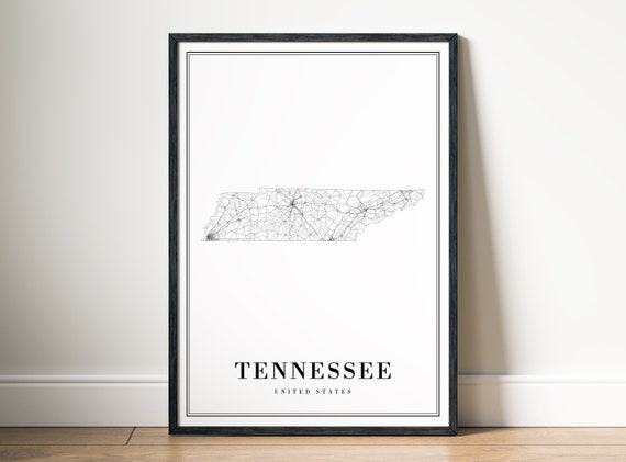 Tennessee State Map Print, Black And White Map Sketch