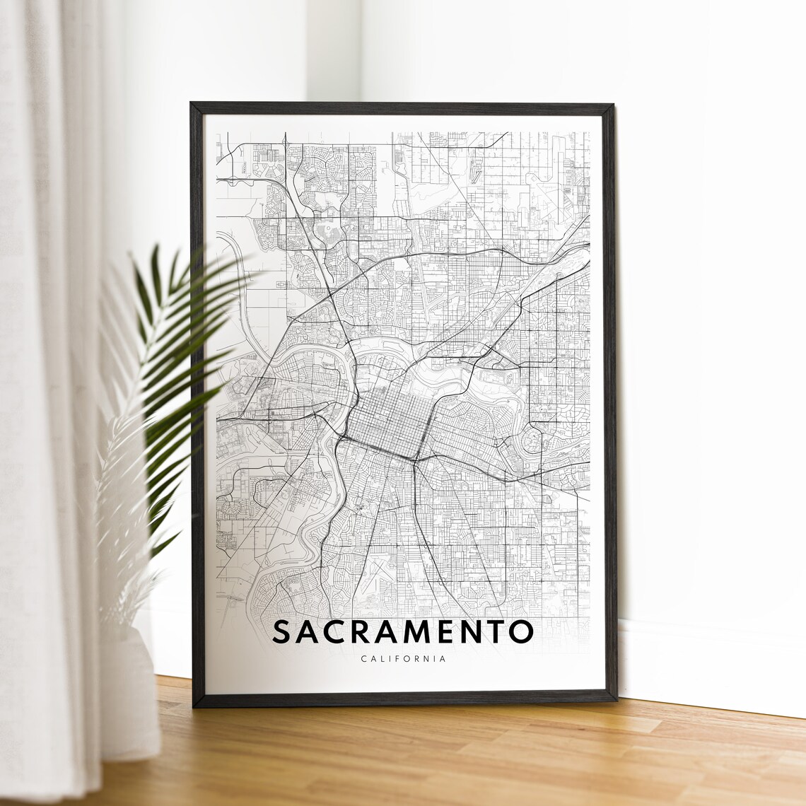 Sacramento California Map Poster, Black And White Sketch - Image 4