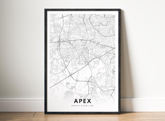 Apex Map Print North Carolina Poster City Black And White Wall Art