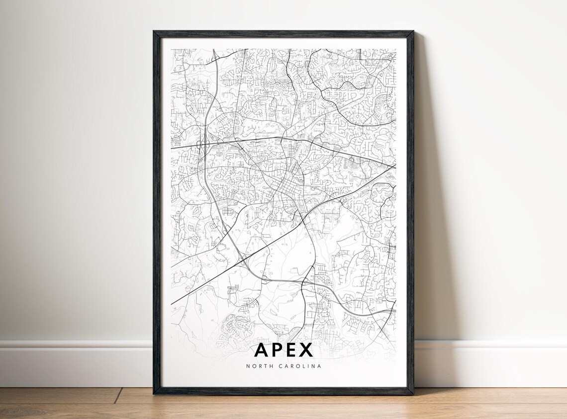 Apex Map Print North Carolina Poster City Black And White Wall Art