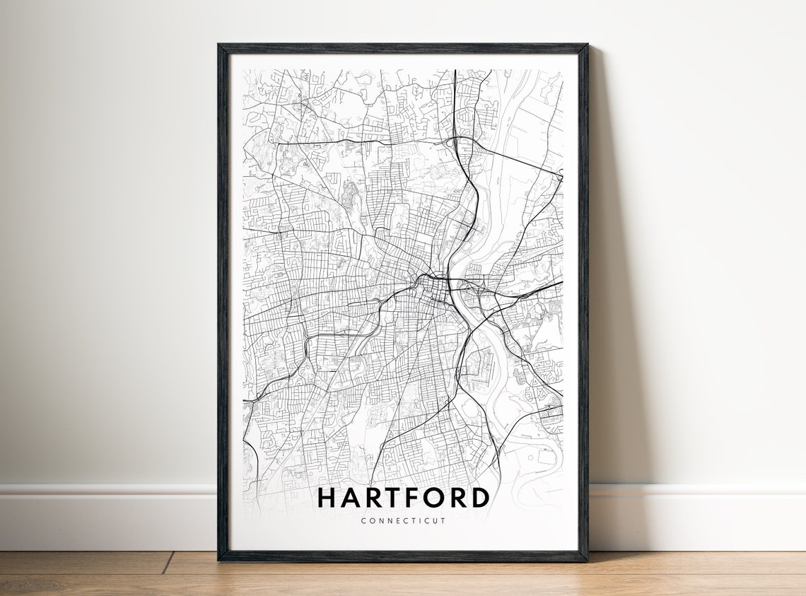 Hartford Connecticut City Street Map Minimalist Black And White Print