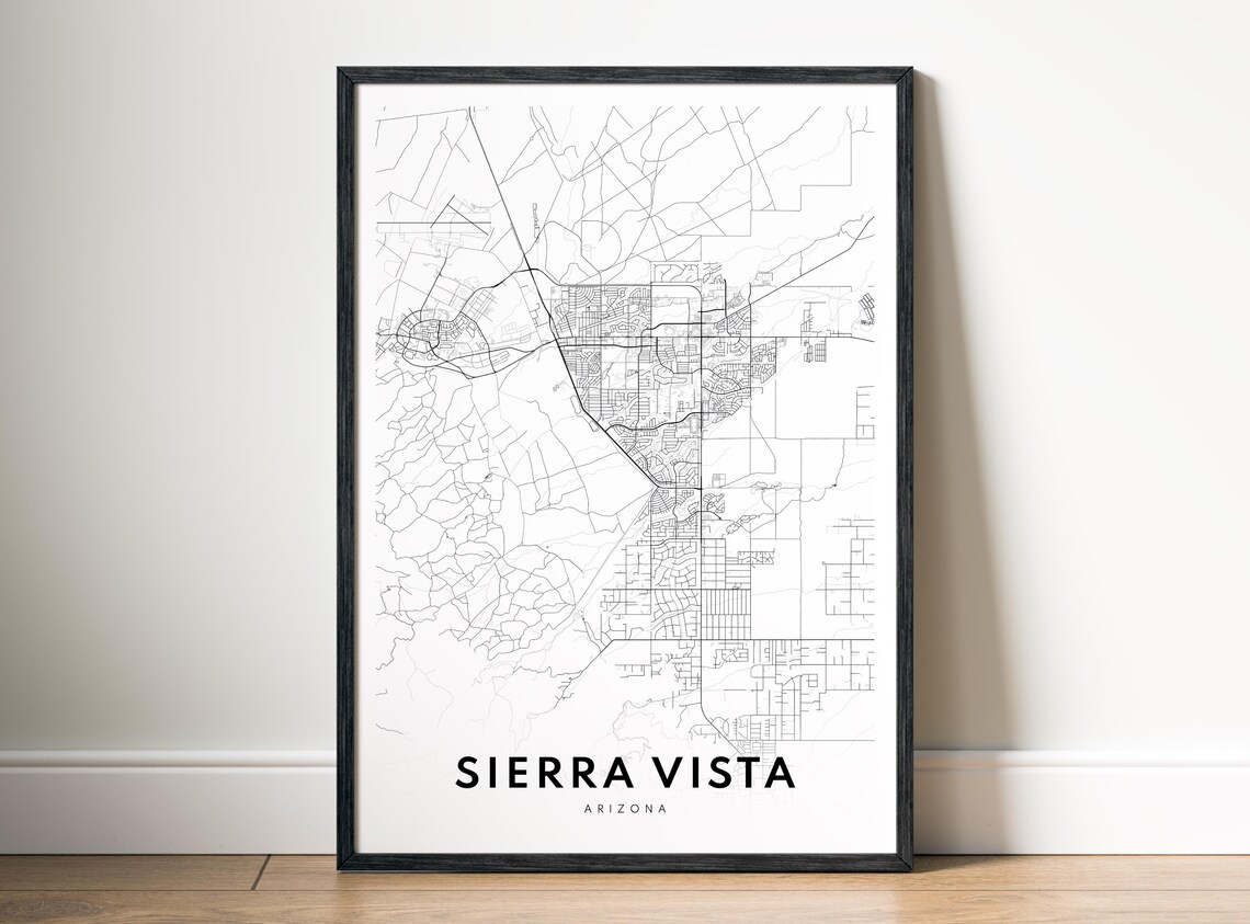 Sierra Vista Az Map Poster Black And White Minimalistic City Wall Art