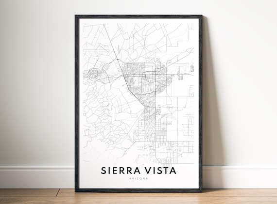 Sierra Vista Az Map Poster Black And White Minimalistic City Wall Art