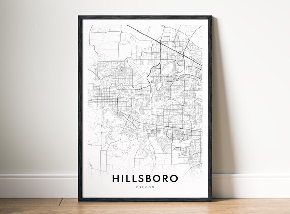 Hillsboro City Map Poster Oregon Black And White Minimalistic