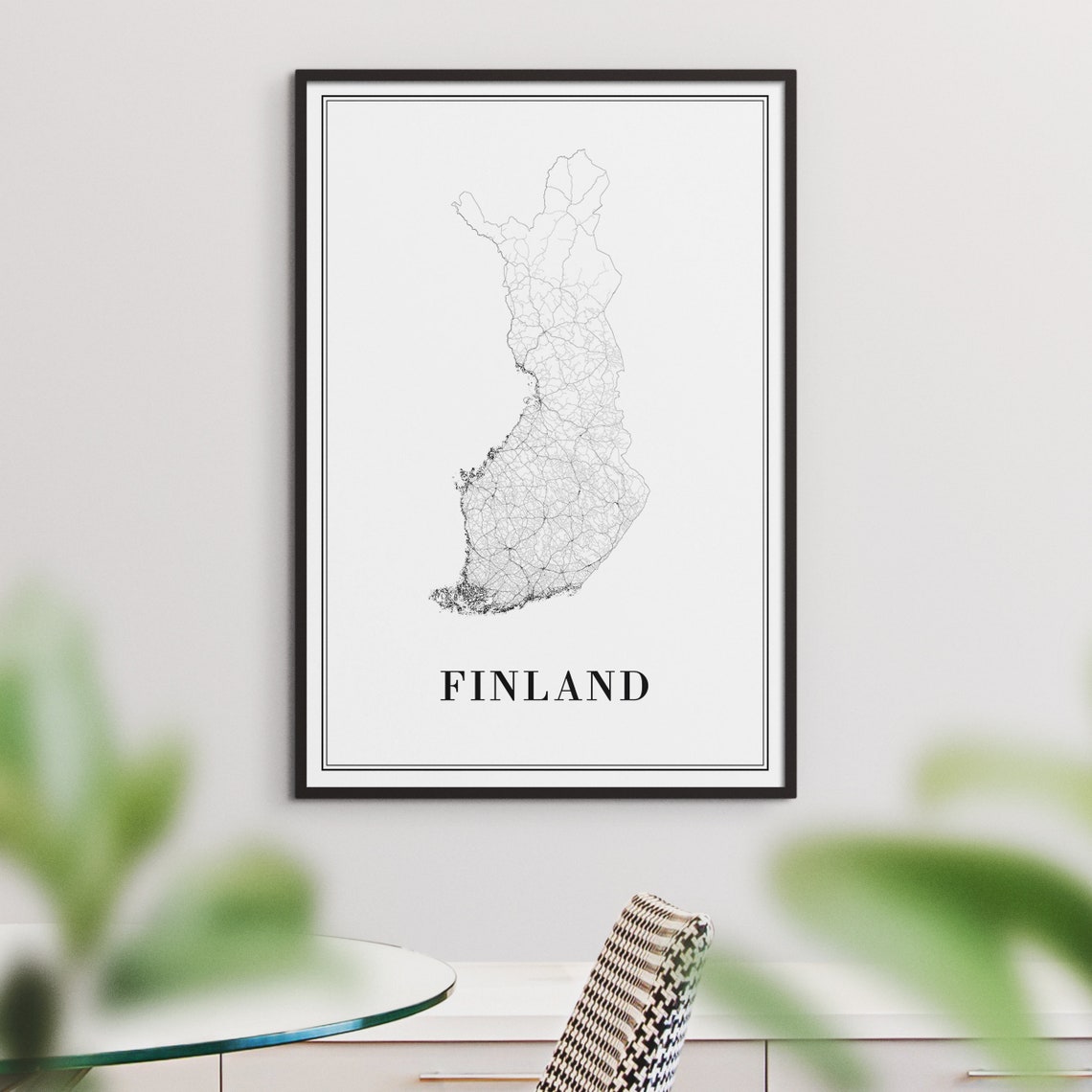 Finland Minimalist Black And White Country Outline Map Poster - Image 3