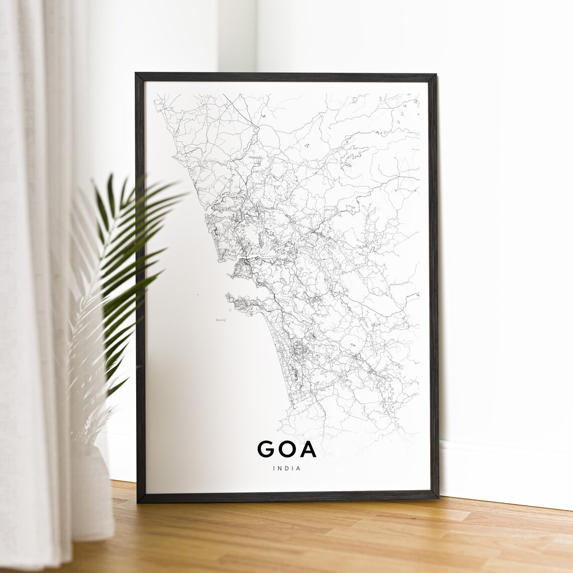 Goa India Minimalist Black And White Street Map Line Art Poster - Image 2