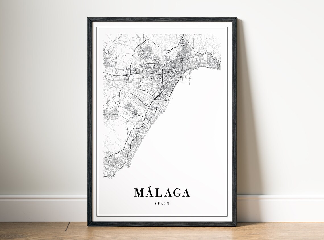 Malaga Spain Minimalist Black and White Coastal City Map Poster - Image 5