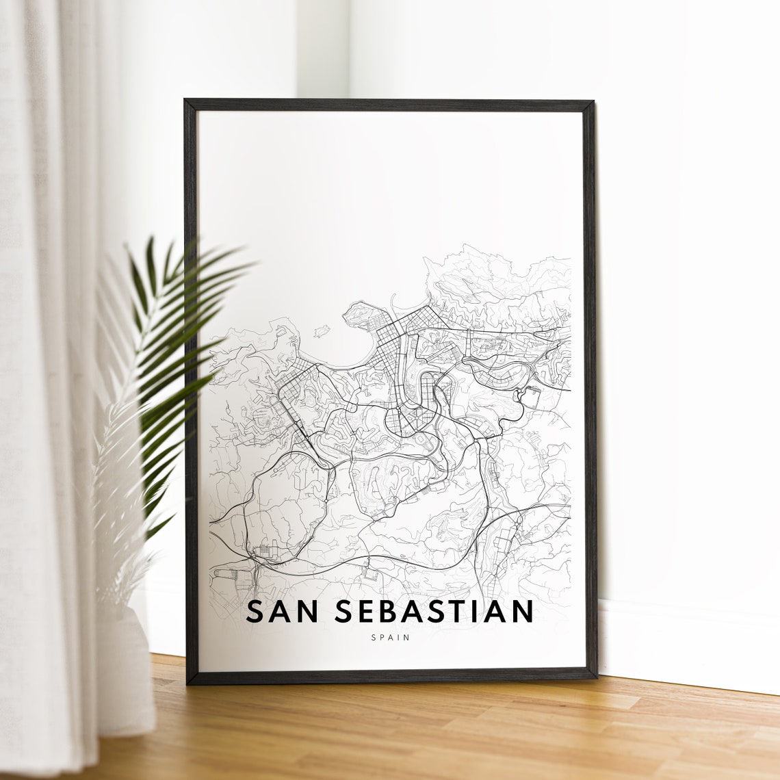 San Sebastian Spain Minimalist Line Art City Map Black White Wall Art - Image 4