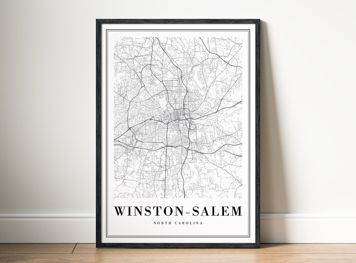 Winston Salem North Carolina City Street Map Minimal Line Art Print