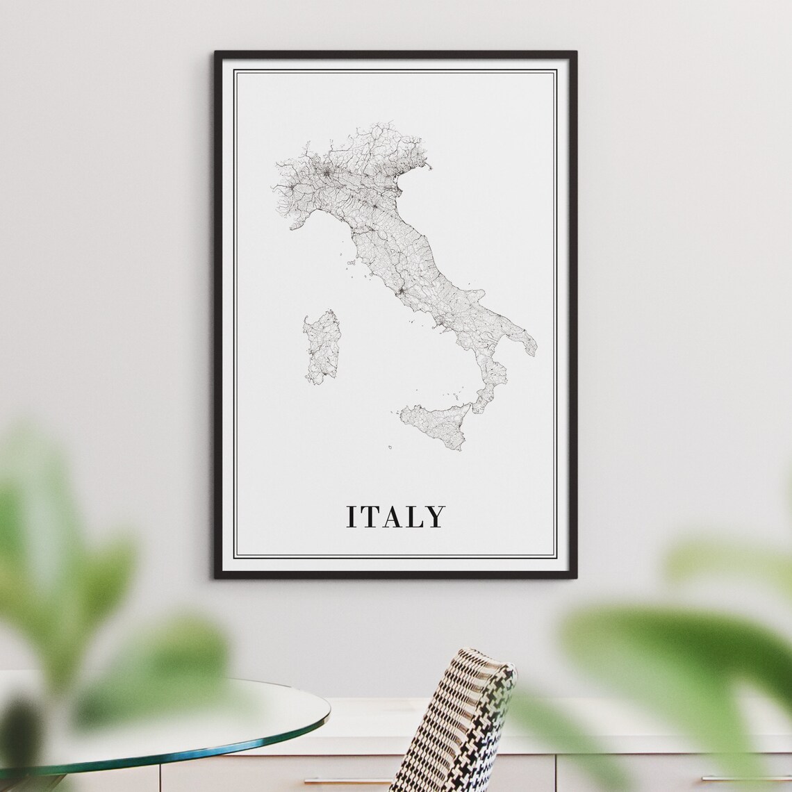 Italy Map Print, Minimal Black and White Map - Image 4