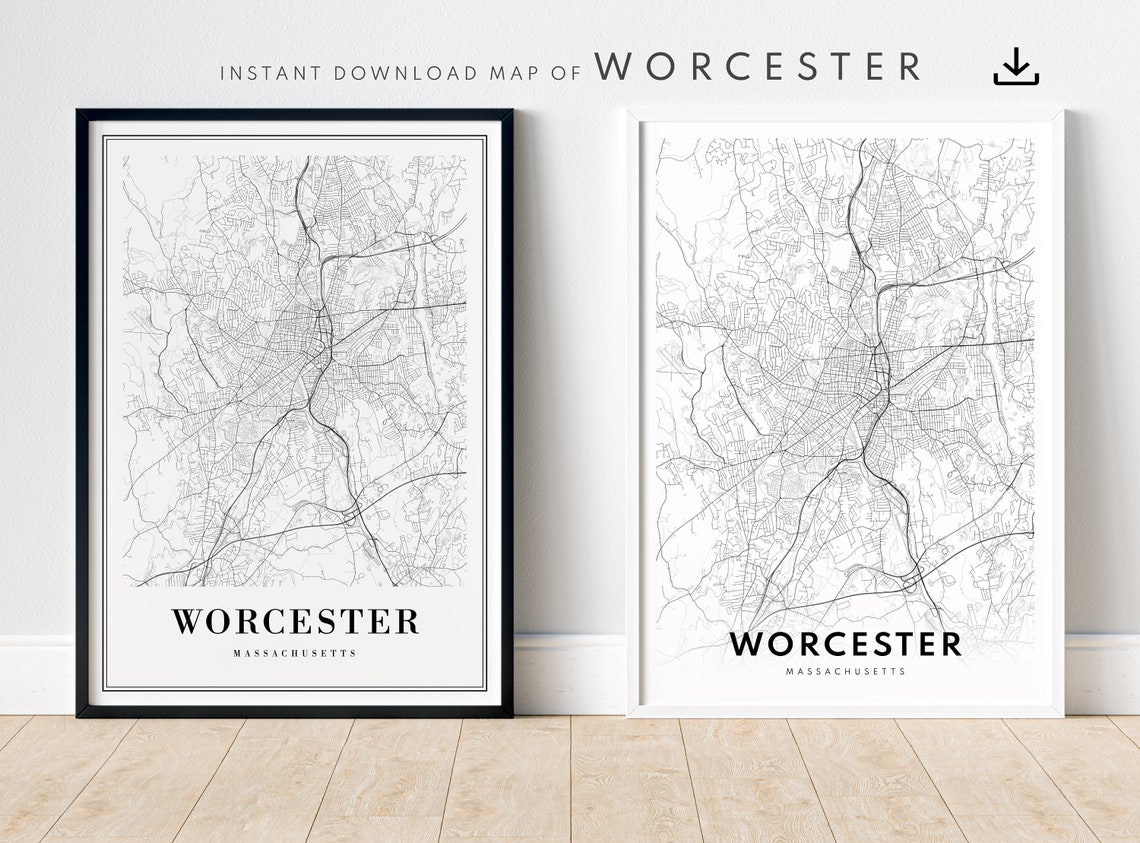 Worcester Massachusetts Minimalist City Street Map Wall Poster - Image 5